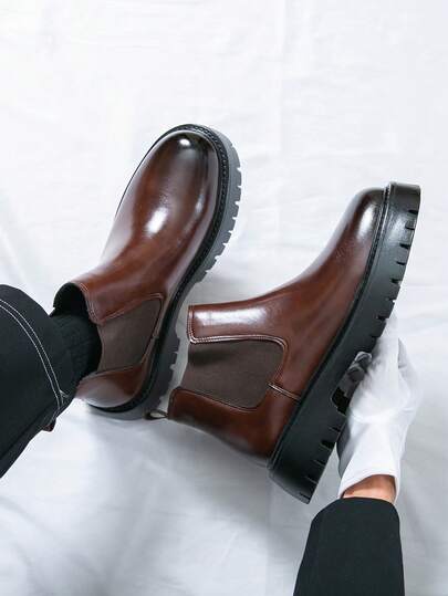 بوت تشيلسي للرجال، بوت دراجات نارية عالية الأعلى جديدة، بوت كاجوال متعددة الاستخدامات، بطراز كوري، بوت جلدية بتصميم بريطاني عصري
