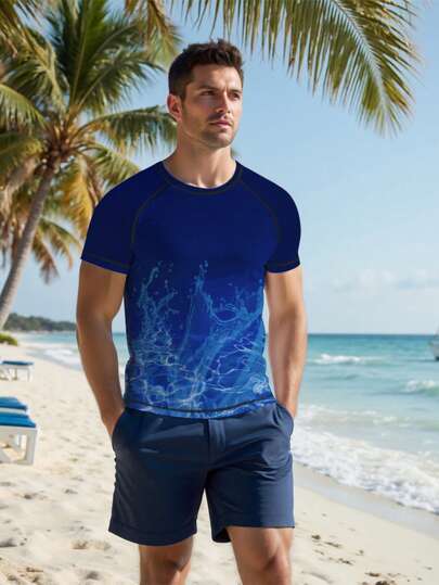 Manfinity Swimmode قميص سباحة واقي من الطمس للرجال، موضة مناسبة للصيف