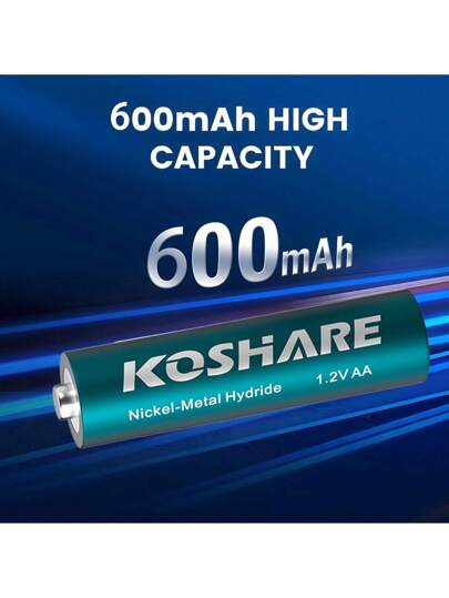 KOSHARE KOSHARE 16 حبة / 12 حبة / 8 حبة / 4 حبة 1.2 فولت AA 600 مللي أمبير بطاريات نيكل-معدن-هيدريد مشحونة مسبقًا ، أداء عالي ، جهد ثابت ، مناسبة لسيناريوهات التطبيق المحددة مثل الطائرات بدون طيار والمصابيح الكهربائية والألعاب والراديوهات وأجهزة التحكم عن