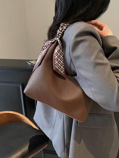 حقيبة كتف نسائية عصرية، حقيبة تسوق، حقيبة إبط عالية الجودة، حقيبة هلالية مزودة بوشاح، مناسبة للعمل أو التسوق أو التنقل