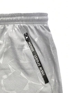 Manfinity Sport Corelite شورت رياضي صيفي كاجوال للرجال بخصر بسحاب تشكيلة طباعة كاملة للسترات القصيرة والركض والتريرن