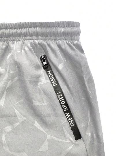 Manfinity Sport Corelite شورت رياضي صيفي كاجوال للرجال بخصر بسحاب تشكيلة طباعة كاملة للسترات القصيرة والركض والتريرن