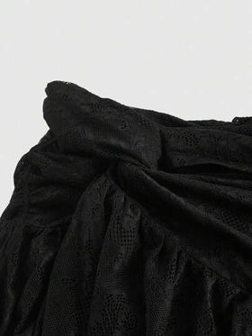 ROMWE Goth تنورة جانبية مصممة من دانتيل جوتيك عتيق