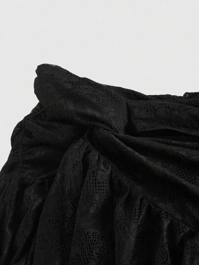 ROMWE Goth تنورة جانبية مصممة من دانتيل جوتيك عتيق