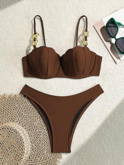 طقم تانكيني حريمي Swim SXY ملابس سباحة نسائية مكونة من 2 قطع، ملابس علوية نوع كامي مجمع والأسفل كتانكيني أسود قطعة واحدة، أزياء صيفية على الشاطئ