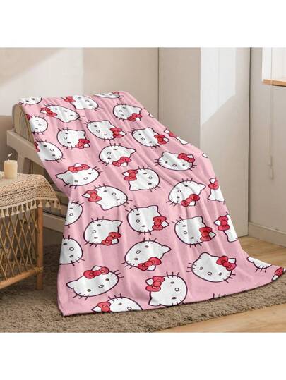Sanrio بطانية كتّان مطبوعة رقمياً بنمط سانريو هالو كيتي، ناعمة ودافئة، مناسبة للسفر والأريكة والسرير والديكور المنزلي، هدية مثالية لعيد الميلاد أو المناسبات ، جميع المواسم
