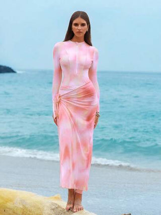 طقم تانكيني حريمي Swim Shayni مجموعة تكونت من 3 قطع من ملابس السباحة للنساء - ملابس علوية طويلة الأكمام مطبوعة بطبعة التبرقش مع سحاب، توب مثلث ، وتنورة طقم سباحة تانكيني ، ملابس شاطئية للصيف