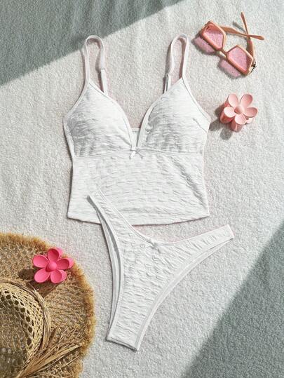 طقم تانكيني حريمي Swim Mod 2 قطعة/طقم ملابس سباحة نسائية مزين بفية القماش البالون قابل للتعديل، وردي ماركة حلوة وكاجوال للعطلات والحفلات