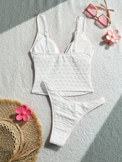 طقم تانكيني حريمي Swim Mod 2 قطعة/طقم ملابس سباحة نسائية مزين بفية القماش البالون قابل للتعديل، وردي ماركة حلوة وكاجوال للعطلات والحفلات