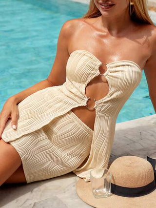 طقم تانكيني حريمي Swim Vcay طقم بكيني كاميسول ولباس علوي سباغيتي معدنية بتصميم سادة قطعتان للنساء، صيفي