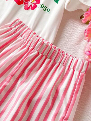 girls-sets مجموعة من قطعتين قميص قطني بأسلوب عطلة شاطئية عفوي وشورت مخطط مناسبة للفتيات المراهقات