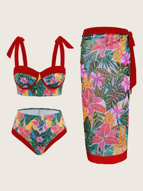 Swim Oasis طقم بكيني للنساء 3 قطع: بدلة سباحة ذات أشرطة + سروال بيكيني مثلث + تنورة ساسبوند
