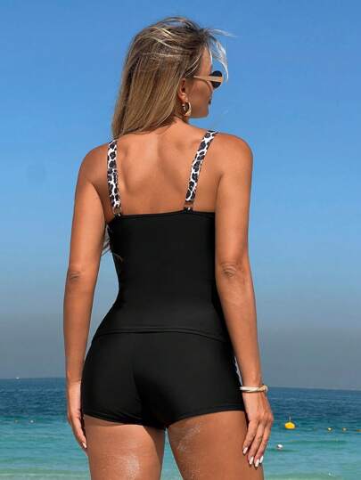 طقم تانكيني حريمي Swim SPRTY بدلة سباحة نسائية من نوع تانكيني بتصميم البقرة البرية والوصلات للشاطئ والمنتجعات الصيفية