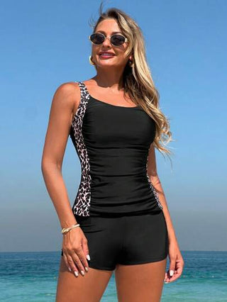 طقم تانكيني حريمي Swim SPRTY بدلة سباحة نسائية من نوع تانكيني بتصميم البقرة البرية والوصلات للشاطئ والمنتجعات الصيفية