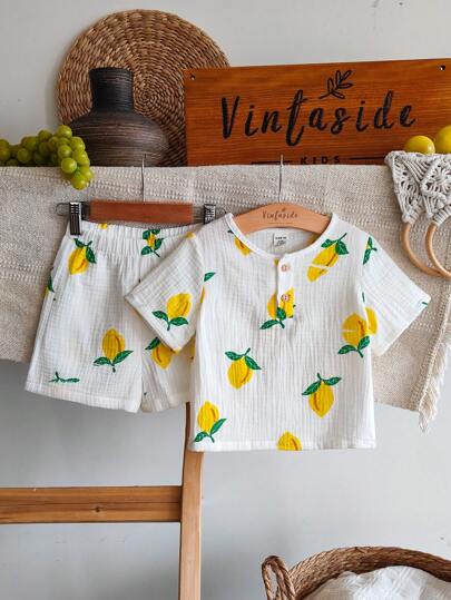 Vintaside Kids طقم تيشيرت وشورت كاجوال لطفل ذكر بطبعة البطيخ الجميلة، قطعتان