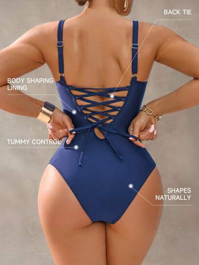 Shapewave قطعة واحدة من ملابس السباحة ذات التحكم بالبطن والرفع للصدر للنساء، باللون الأزرق الغامق، أنيقة وكاجوال مناسبة للربيع والصيف، للشاطئ والأعياد والمهرجانات