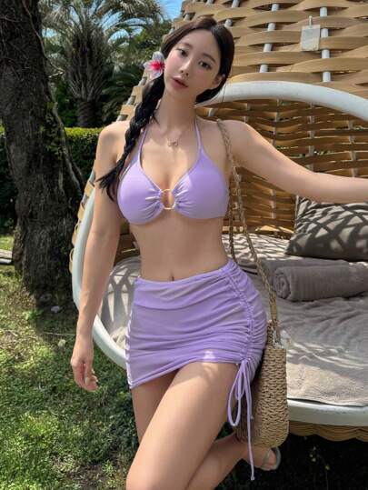 DAZY مجموعة ملابس السباحة ذات اللون الأحادي البسيطة للاستخدام اليومي، بدلة السباحة التانكيني للعطلات