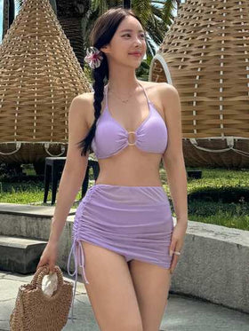 DAZY مجموعة ملابس السباحة ذات اللون الأحادي البسيطة للاستخدام اليومي، بدلة السباحة التانكيني للعطلات