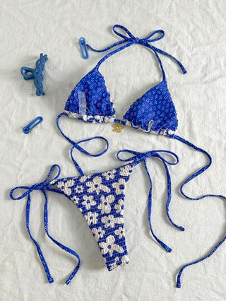 Swim Mod 2 قطعة/مجموعة ملابس سباحة نسائية بطبعة زهور مع ربطة عنق وربطات جانبية، طقم بيكيني لحمامات السباحة والشواطئ، للصيف