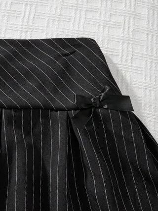 ملابس بناتي 3 قطع للبنات والفتيات المراهقات بسترة متقنة بالشريط ، وفوق عاري الأكتاف بأربطة ، وتنورة ميني ذات شريط مزينة بعقدة، طقم أنيق للمكتب/الأناقة اليومية، مناسب للصيف
