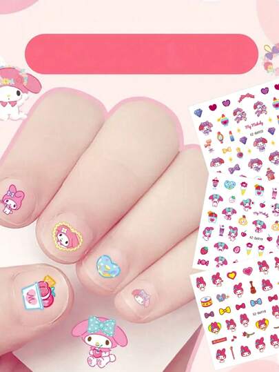 Sanrio 5 قطع ملصقات أظافر كرتونية لشخصية Kuromi من Sanrio، لاصقة ذاتي من البلاستيك، موتيفات أنمي لمطحونة في نهايتها ، أشكال غير متماثلة، قابلة للاستخدام مرة واحدة، بدون رائحة - فن أظافر جميل لأظافر الأطفال