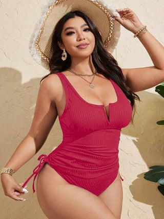 Swim Lushoire بدلة سباحة ذات ظهر مفتوح للنساء كبيرات الحجم من قماش أسود ذو ملمس متماسك ، رياضية كاجوال