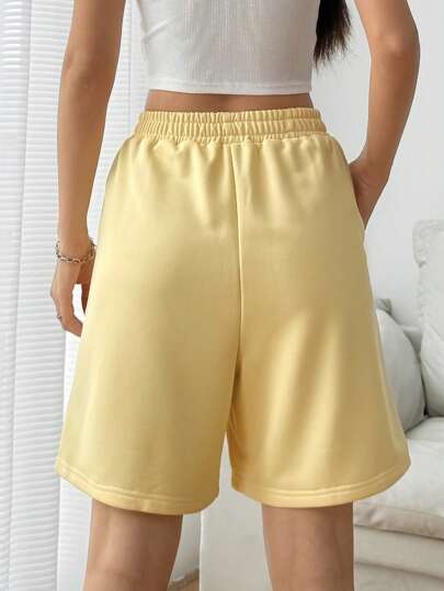 EZwear بنطال نسائي كاجوال صيفي بخصر رباط مع جيوب مائلة وقصير