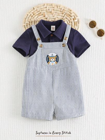 Cozy Pixies مجموعة ملابس علوية ذات أكمام قصيرة من النسيج المحبوك الناعم واشورت واقي لطفل الصبي ذات لون موحد قطعتان