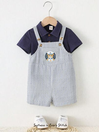 Cozy Pixies مجموعة ملابس علوية ذات أكمام قصيرة من النسيج المحبوك الناعم واشورت واقي لطفل الصبي ذات لون موحد قطعتان
