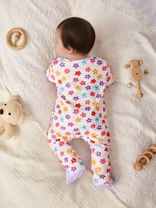 Cozy Pixies بدلة رومبر كريو رقبة مطبوعة بالنباتات والزهور طويلة الأكمام ناعمة للأطفال الرضع البنات مع بناطيل