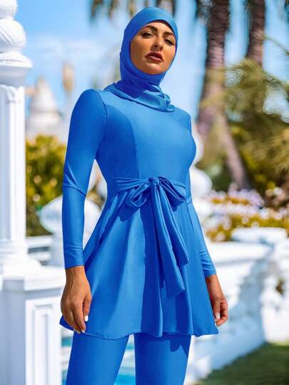 طقم تانكيني حريمي Swim Shayni مجموعة بكيني للنساء مكونة من 3 قطع: حمالة صدر سلكية، جزء سفلي و قبعة، باللون الأحادي