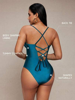 مايوه حريمي قطعة واحدة Shapewave بدلة سباحة من الصنف المشكّل ذات طراز رجعي لامع