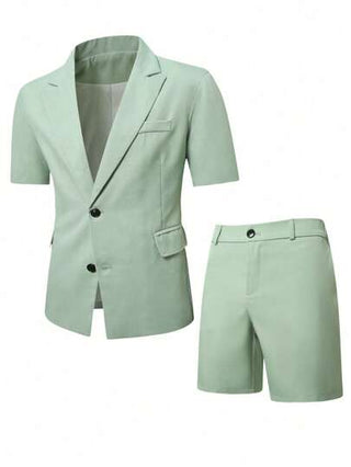 Manfinity Bizformal بذلة رجالية قصيرة الأكمام مناسبة للصيف، وشورت بذلة، مناسبة للاستخدام اليومي والحفلات الرسمية