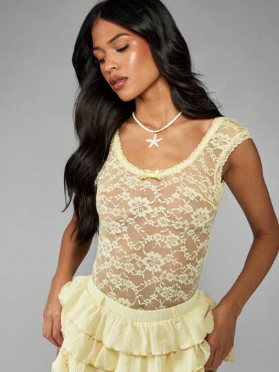 لانجيري حريمي MISSGUIDED بادي مطبع زهري بتفاصيل من الدانتيل، شورت بطبقات متكدسة، رومبير صيفية لليوم خروجات شاطئي، قطعة واحدة للملابس البحرية، بدلة لأعياد المهرجانات وحفلات المسابح، قلادة نجوم البحر