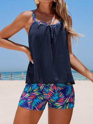 طقم تانكيني حريمي Swim Lushoire بكيني شريطي مع طباعة أوراق نباتية، ملابس علوية علوية ذات بنية مضلعة، بدلة سباحة للنساء للعطلات