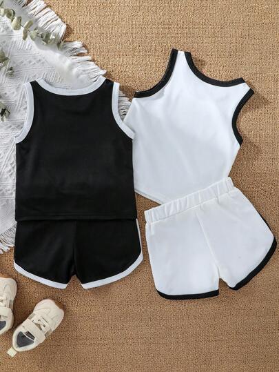 SHEIN 4 قطع مجموعة للأطفال الصبيان: ملابس علوية بدون أكمام مطرزة وشورت رياضي، بطراز رياضي، مناسب لملابس الأطفال الصيفية، مجموعات ملابس الأطفال الصبيان، ملابس الأطفال الصبيان، ملابس الأطفال الرضع، مجموعات ملابس الأطفال الصبيان، ملابس الأطفال الصبيان العلام