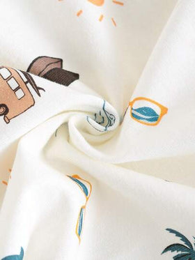 Cozy Pixies مجموعة من 2 قطعة ملابس علوية وشورت للأطفال الرضع بناتي برسومات حيوانات كرتونية، قطن ناعم ياقة مطوية وأكمام قصيرة، وشورتات ذات خصر مطاطي