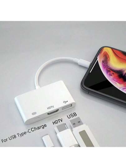 محول HDTV ، محول كاميرا USB ثلاثي الوظائف مع محول AV HD رقمي 1080P + مشارك الشحن ، يدعم محرك أقراص USB ولوحة مفاتيح MIDI وماوس ومحول إيثرنت