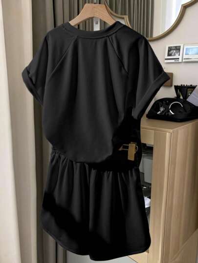 INAWLY طقم نسائي كاجوال بأكمام راجلان قصيرة ذو طراز رياضي، مناسب للصيف