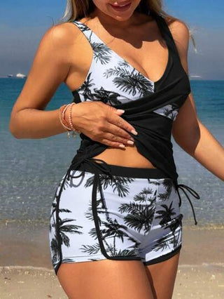 طقم تانكيني حريمي Swim Lushoire بيكيني سباحة نسائي مطبوع بطبعات نباتات استوائية عادي، يشمل فوط كاميسول، لعطلة الربيع والشاطئ