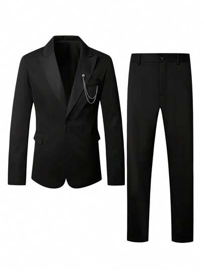 Manfinity Bizformal بدلة رجالية من قطعتين، جاكيت جاكيت طويلة الأكمام مطبوعة بنمط متدرج والبنطلون، مناسبة للعمل والسفر بأناقة
