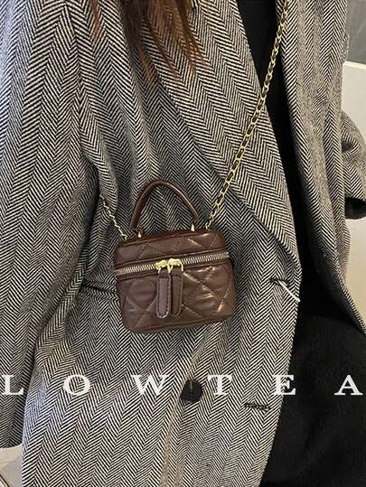 low tea 1 حقيبة يد صغيرة جلد PU أحادية اللون ذات تصميم علوي مقبض، نمط صندوقي، غلق بسحاب، مناسبة للسفر، التسوق، المواعدة ، هدايا النساء، مثالية للتنقل، الخروج، السفر، المشي لمسافات طويلة
