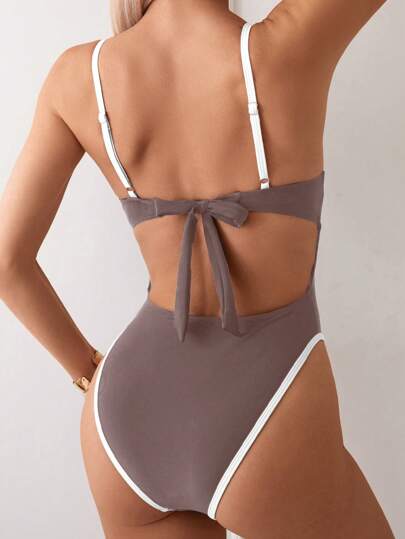 مايوه حريمي قطعة واحدة Swim Vcay قطعة واحدة بيكيني نسائي للشاطئ ذو ألوان متباينة وتصميم ظهر مفتوح
