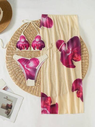طقم تانكيني حريمي Swim SXY طقم بكيني بتصميم الأزهار مع رقبة حابك للنساء