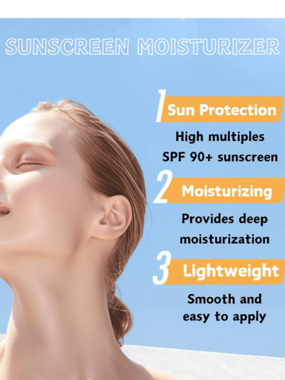 1/2/3 قطعة واقي شمس بمعامل حماية 90SPF، يحجب الأشعة فوق البنفسجية بفعالية، غير دهني ومنعش، يوفر حماية خارجية ورطوبة، مناسب لجميع أنواع البشرة، خاص بالاستخدام الصيفي والشاطئي.