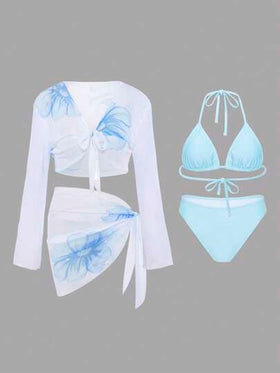 Swim Oasis 4 قطع طقم ملابس سباحة بتصميم جديد لموسم الصيف طبعات زهور استوائية، بيكيني للنساء لرحلات الشاطئ والعطلات