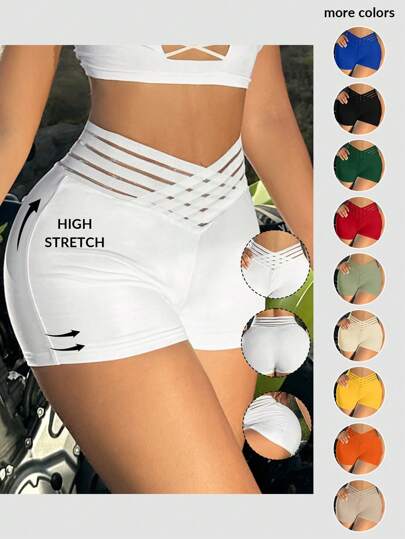 SHEIN SXY سروال لياقة بيضاء نسائي قصير من التراكب شبكي جذاب