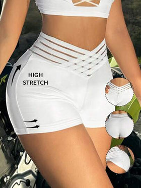 SHEIN SXY سروال لياقة بيضاء نسائي قصير من التراكب شبكي جذاب