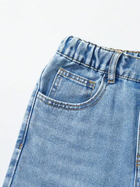 SHEIN Casuvi Kids بنطال جينز كاجوال من قماش الدنيم واسع الساق للفتيات من Tween