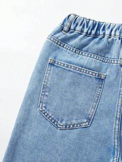 SHEIN Casuvi Kids بنطال جينز كاجوال من قماش الدنيم واسع الساق للفتيات من Tween
